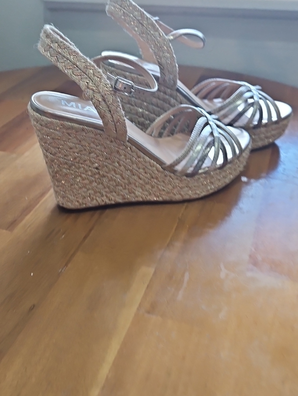 MIA Metallic Rose Gold Braided Wedge Sandals